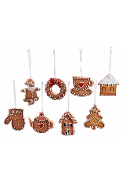Decorer Set 8 ornaments for Christmas tree made of polyresin, Turta Dulce design, 6x8 cm