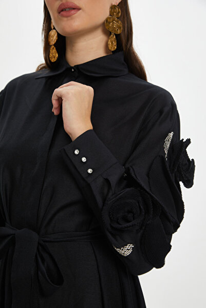 SERPİL Kolları İşleme Detaylı Kadın Midi Elbise - Modern ve Şık - Günlük ve Özel Günler için İdeal Elbise