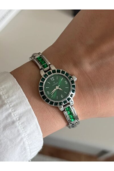 RoseandRoses ساعة يد نسائية من Bellare Stone Case باللون الفضي (قرص أخضر)