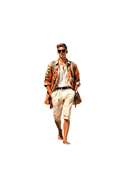 INOVATIX Set de 8 piese, Sticker Bărbat cu pantaloni scurți bej și jachetă fl...