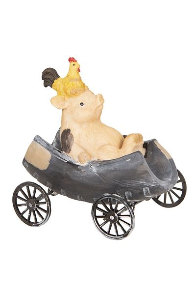 Clayre & Eef Figurine Piglet and Rooster from Polyresin 11x6x11 cm