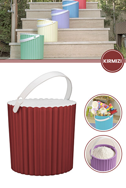 12den Kulplu Kapaklı Çok Amaçlı Kova 12 Lt, Un Bakliyat Deterjan Oyuncak Temizlik Kovası (25x25cm) Kırmızı