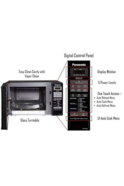 PANASONIC Solo Microwave Oven, 255mm Turntable, Child Safety lock, Auto Reheat, Touch Membrane Operations 20 L