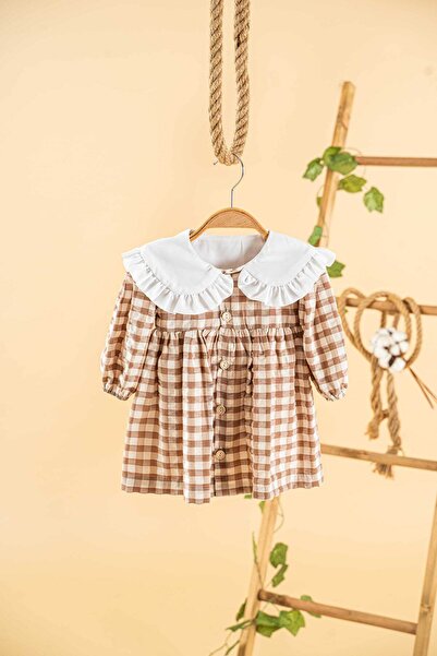 Petibör Baby Pötikare Beyaz Yakalı Uzun Kol Bebek Elbise