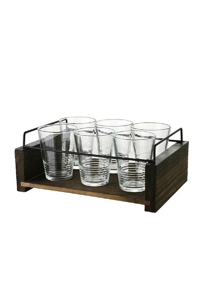 Bien Servi 6-Piece Contemporary Design Glass Drinking Set with Tray