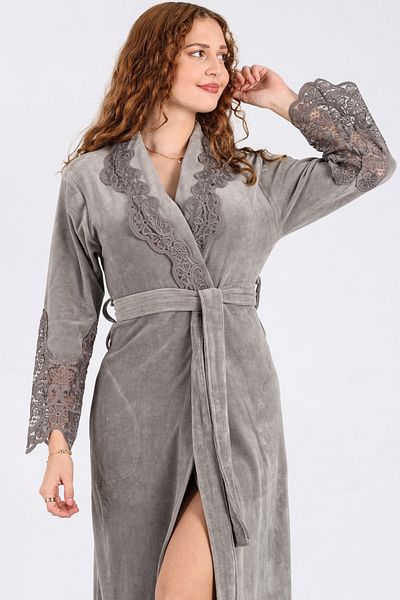 Nuşa Stripe Lace Niki Velvet Bamboo Cotton Dressing Gown