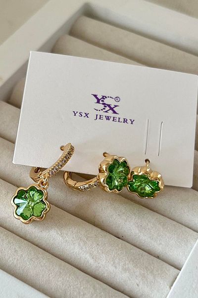 TAKIŞTIR مجموعة أقراط YSX مكونة من 3 قطع مع تفاصيل حجرية ذهبية اللون