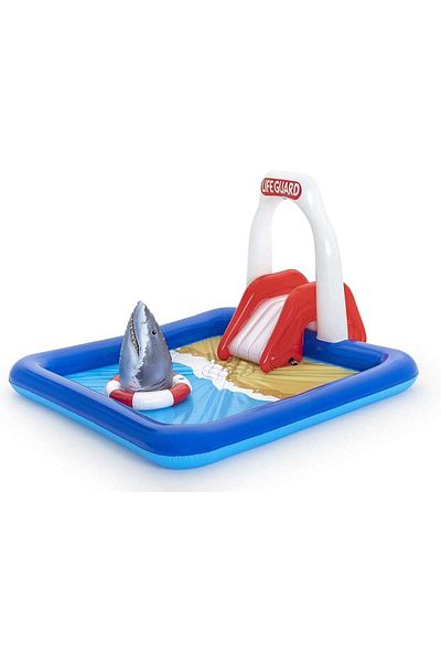 BESTWAY Large Kids Pool with Slide and Water Spray Tower – Inflatable Rescue Tower Play Center 234×203×1