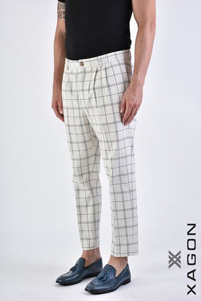 EXAGON COTTON LINO CHECK PANTS - XAGON - CREAM, 54