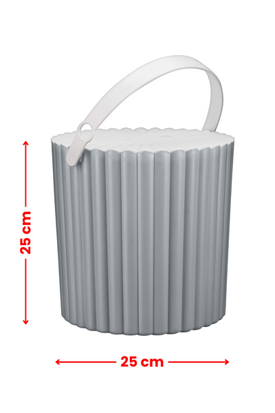 12den Kulplu Kapaklı Çok Amaçlı Kova 12 Lt, Un Bakliyat Deterjan Oyuncak Temizlik Kovası (25x25cm) Gri