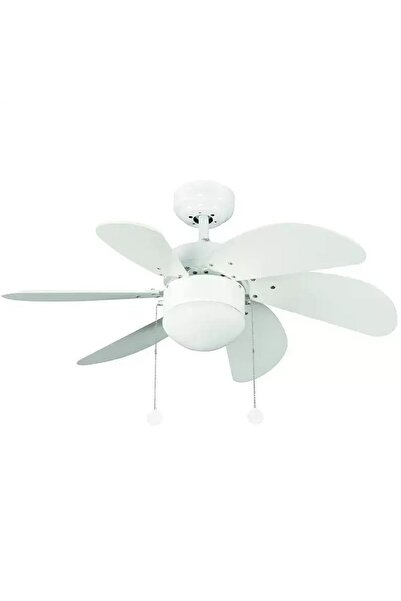 EKM29 Ekim Aydınlatma Kcf281 60w 30 Inç Beyaz Altı Kanatlı Lambalı Ipli Tavan Vantilatörü