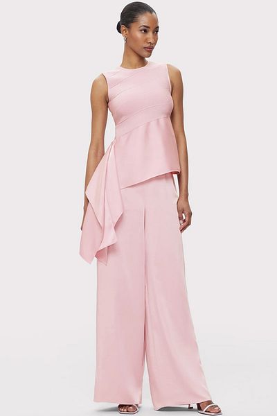 Herve Leger PANTALONI LARGI CU TALIE ÎNALTĂ DIN SATIN - HERVE LEGER - 4, ROZ