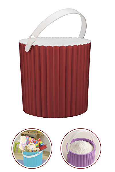 12den Kulplu Kapaklı Çok Amaçlı Kova 12 Lt, Un Bakliyat Deterjan Oyuncak Temizlik Kovası (25x25cm) Kırmızı