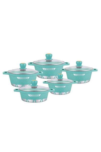 Generic Stargold 10-piece Nonstick Granite Cookware Set – Green Non-stick Pots With Glass Lids