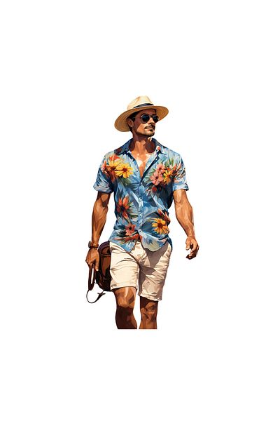 INOVATIX Set of 8 pieces, Sticker Man with white shorts and white floral shirt, INOVATIX®. 6 cm