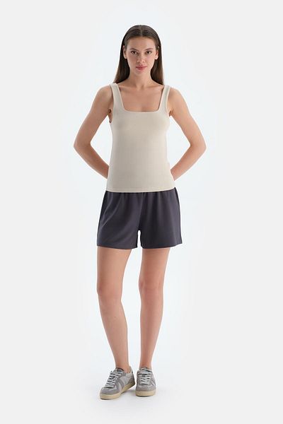 Dagi Dark Gray Modal Shorts with Elastic Waist