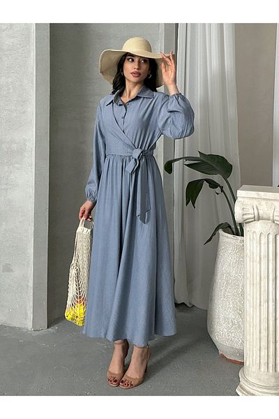 MD trend Women's Buttoned Side Tie Long Dress