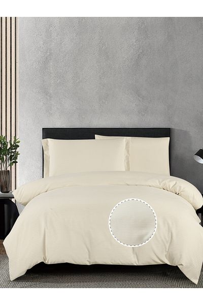 Donetella 4-Piece Hotel Striped Duvet Cover Set, King Size 170x230 cm, Microfiber, Without Filler