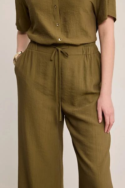 Gusto Παντελόνι Crinkle Wide Leg - Χακί