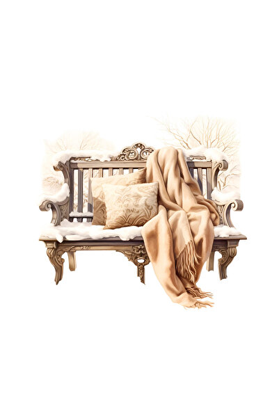 INOVATIX Set de 8 piese, autocolant Bancă de lemn în zăpadă cu șal și perne, ...