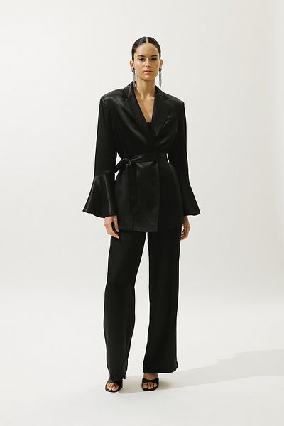 Manuka Wide Leg Satin Evening Dress Pants Black
