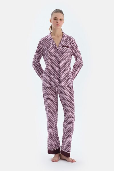 Dagi Multicolor Geometric Meterage Printed Combed Modal Shirt Pants Pajamas Set