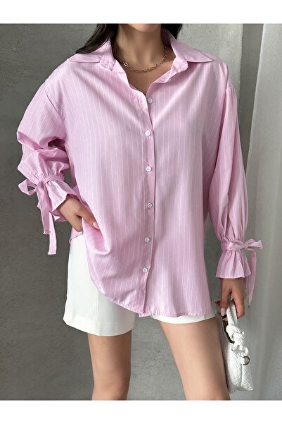 MD trend Γυναικείο πουκάμισο με ριγέ μανίκια