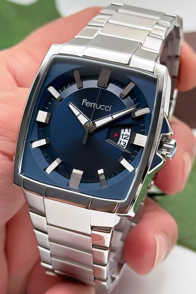 Ferrucci Men's Wrist Watch with Calendar Steel Case & Steel Cord Silver-Blue Zmfer184