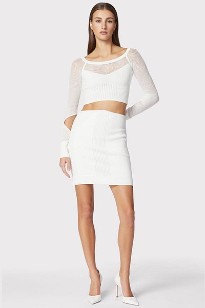 Herve Leger FUSTĂ MINI CU BRODATĂ POINTELLE MIXTĂ - HERVE LEGER - ALB, S