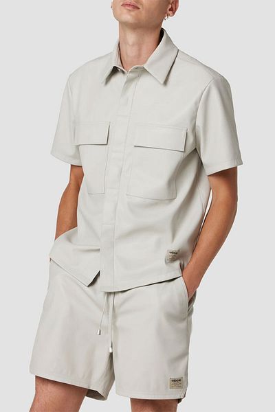Hudson Vegan Leather Shirt - - Grey, Xl