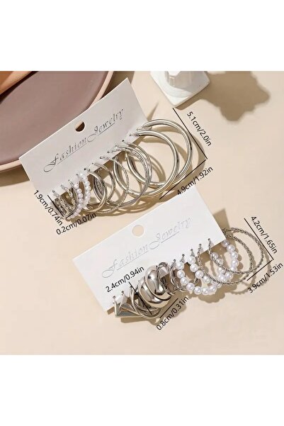 Perry Accesories 12 adet çoklu halkalı klipsli çoklu kombin halka küpe seti incili kombin küpe seti 12 çift küpe