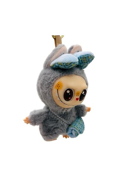 BaoBao Gray Labubu 15cm with bow and bag – plus elegant fashion, BaoBao