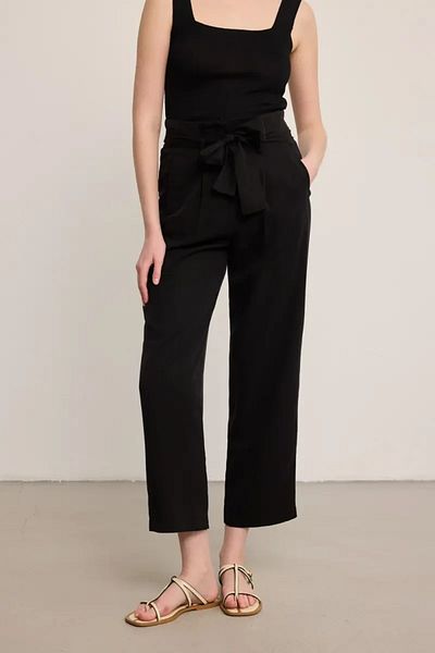 Gusto High Waist Trousers with Belt - Black