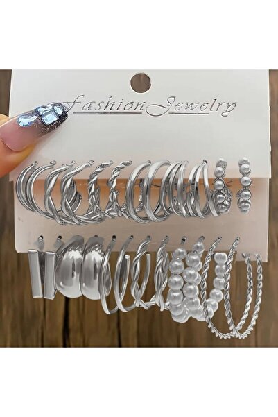 Perry Accesories 12 adet çoklu halkalı klipsli çoklu kombin halka küpe seti i...