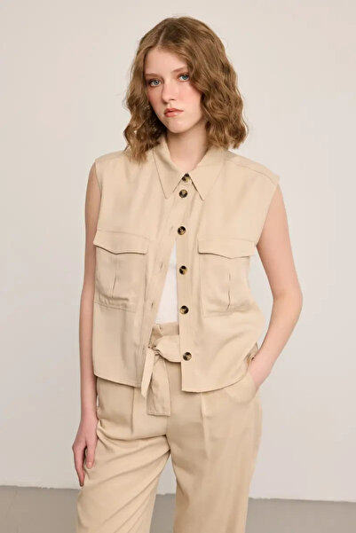 Gusto High Waist Trousers with Belt - Beige