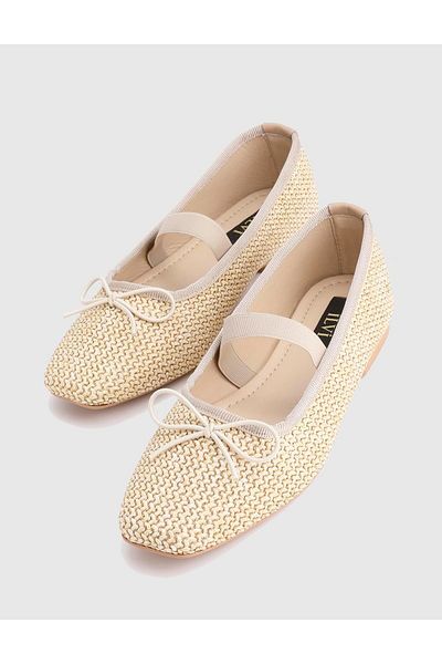 İLVİ Setene Straw Beige Women's Ballerinas