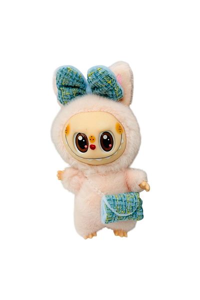 BaoBao Pink Labubu 15cm with bow and bag – adorable fashion accessory, BaoBao