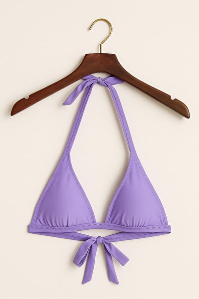 enmodaiçgiyim Women's Lilac Color Halter Neck Fixed Covered Triangle Bikini Top