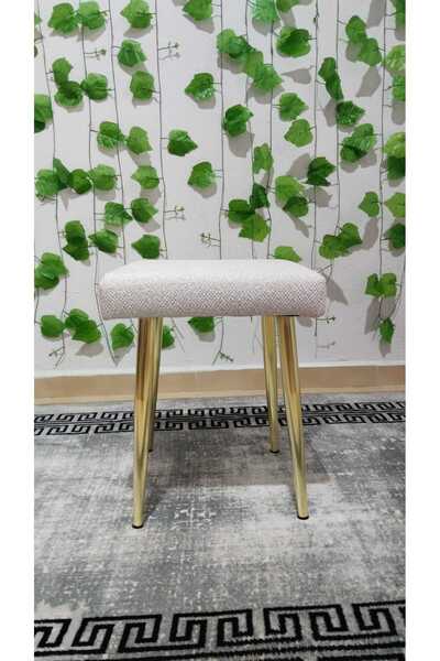 ÖZCAN METAL GOLD Metal Ayak Teddy Kumaş Dekoratif Çok Amaçlı Peluş Puf Tabure Bench Koltuk Sandalye