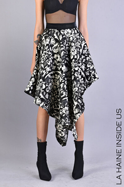 La Haine Inside Us FUSTĂ LUNGĂ ASIMETRICĂ DIN JAQUARD - - NEGRU, S