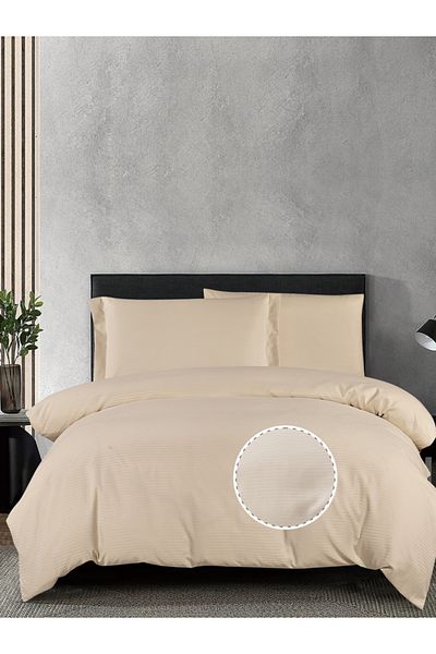 Donetella 4-Piece Hotel Striped Duvet Cover Set, King Size 170x230 cm, Microfiber, Without Filler