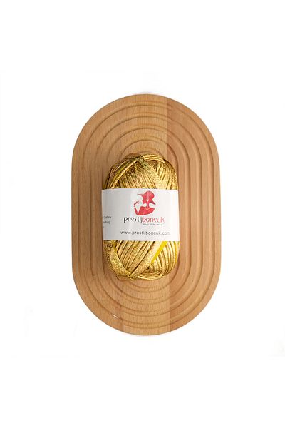 Prestij Boncuk Premium Leather Look Metallic Combed Cotton Rope Bag and Hobby Knitting String Patterned Gold Color