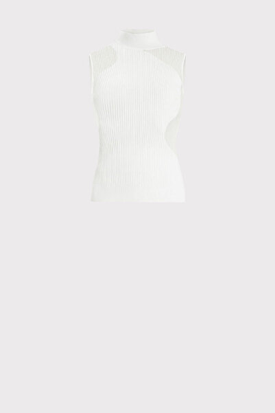 Herve Leger TOP TRANSPARENT CU STRIURI OPACE - - ALB, M