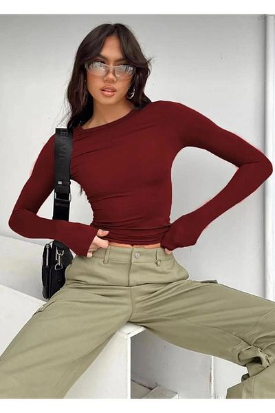 Lotus Crew Neck Basic Long Sleeve Lycra Bodysuit