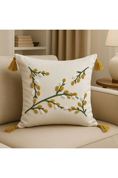 DECORA CASA HOME COLLECTİON غطاء وسادة مزخرف مطرز بانش بانش (قطعة واحدة) 44 ×...