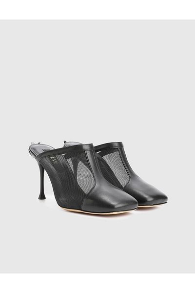 İLVİ Kirsten Genuine Leather Black Women's Heeled Slippers