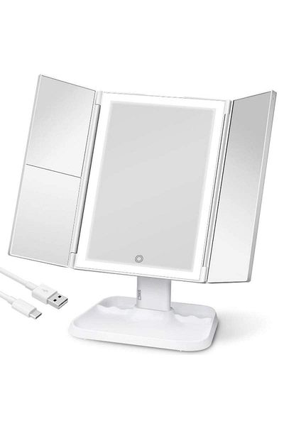 SIKS Extendable Cosmetic Mirror, Professional, For Make-up, Touch Button, Usb, Stand, White