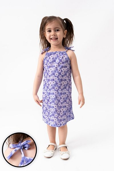 Burliva Yazlik Girl's Printed Dress with Rope Strap