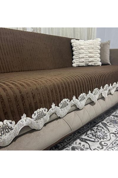 DECORA CASA HOME COLLECTİON Калъф за разтегателен диван от дантелени райета, гъбен кадифе, неплъзгащ се, 170 x 210