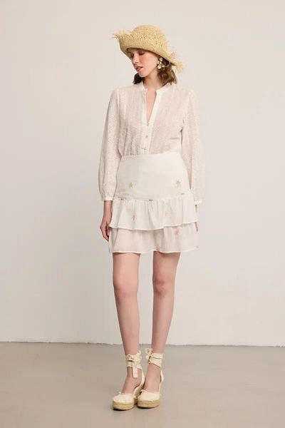 Gusto Embroidered Cotton Mini Skirt - White